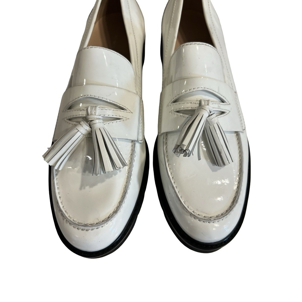 Stuart Weitzman Mila Lift White Loafers Sz 11.5 New Black Sole Platform - Picture 5 of 10